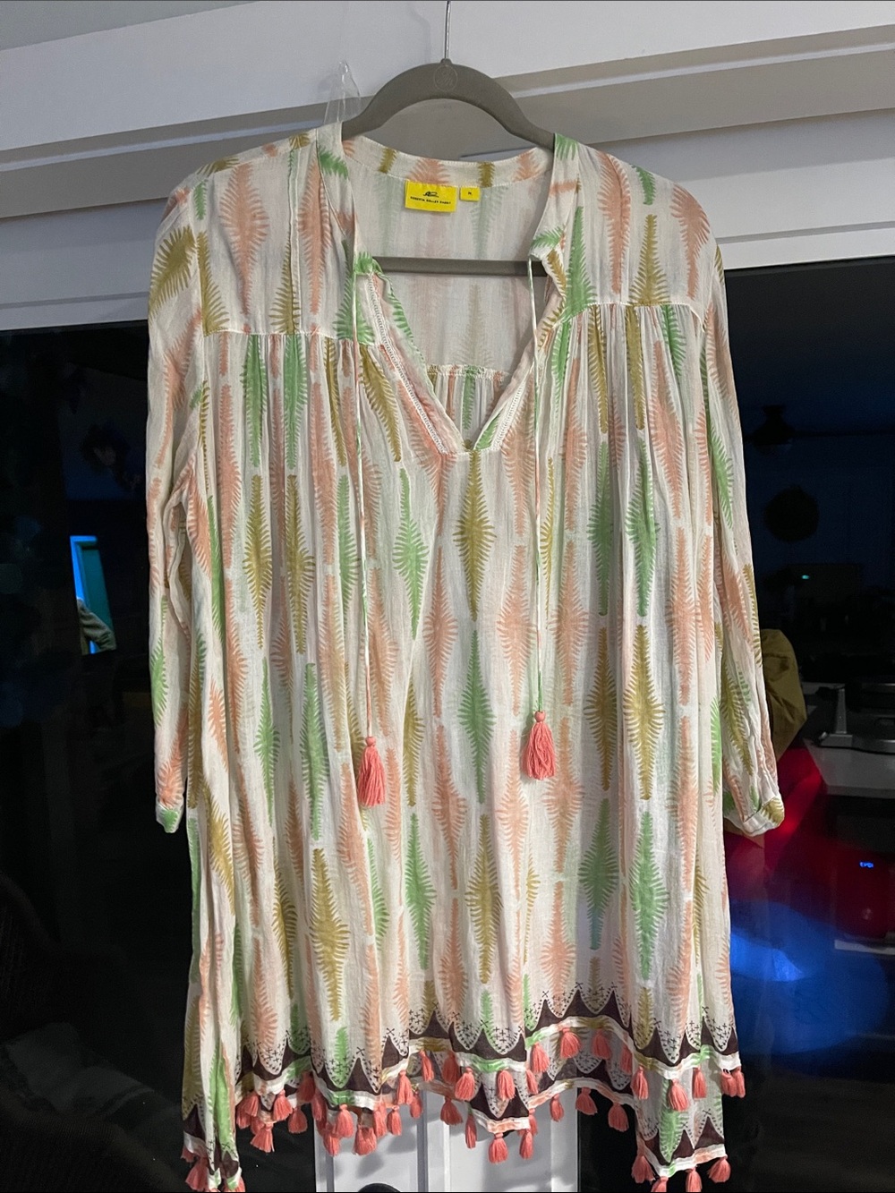 Roberta Roller Rabbit Peach, Green & Gold Tassel-Trim Long Sleeve Tunic Dress